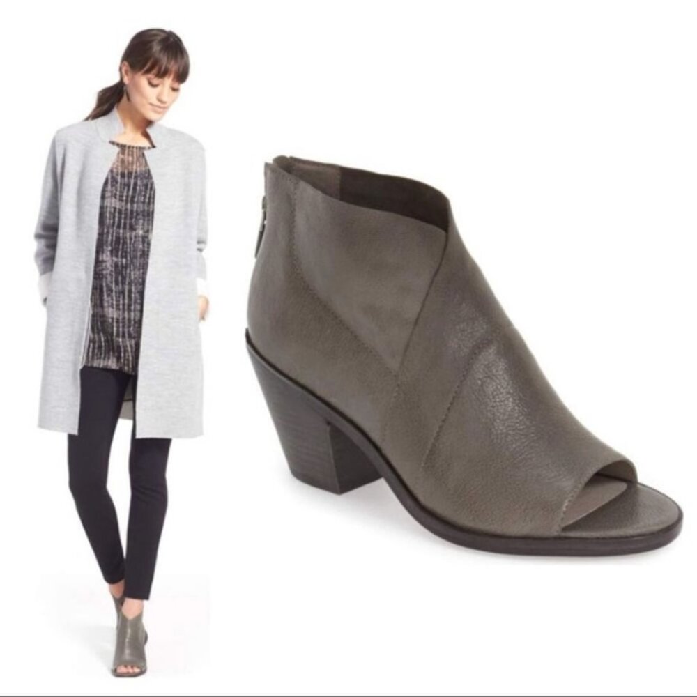 Eileen Fisher “Ink” Open Toe Block Heel Booties